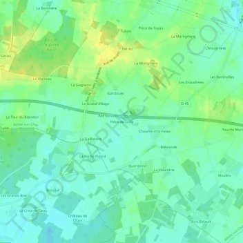 Mapa topográfico Pièce de Givry, altitud, relieve