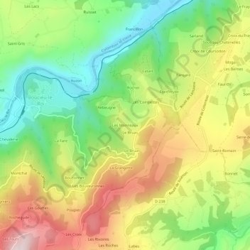 Mapa topográfico Les Monneaux, altitud, relieve