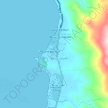 Mapa topográfico Dusun Padangoge, altitud, relieve