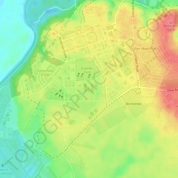 Mapa topográfico Fort Benning, altitud, relieve