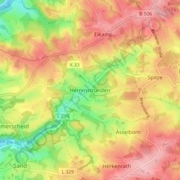 Mapa topográfico Herrenstrunden, altitud, relieve