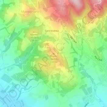 Mapa topográfico Monte Colombo, altitud, relieve