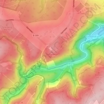 Mapa topográfico Ochsenkopf, altitud, relieve