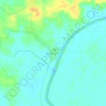 Mapa topográfico Gedung Aji, altitud, relieve
