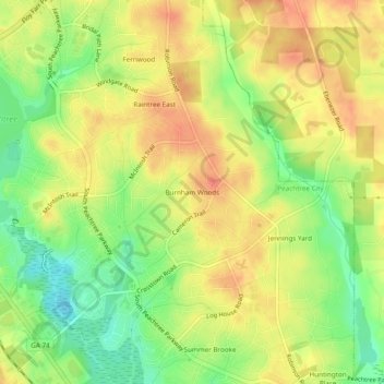 Mapa topográfico Burnham Woods, altitud, relieve