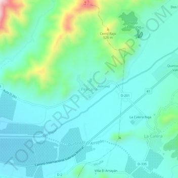 Mapa topográfico Pelícana, altitud, relieve