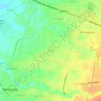 Mapa topográfico Joho, altitud, relieve