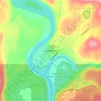Mapa topográfico Hazelton, altitud, relieve
