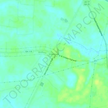Mapa topográfico Crossroads, altitud, relieve