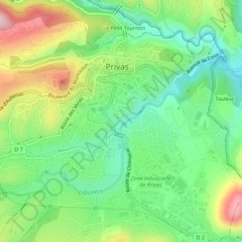Mapa topográfico Ouvèze, altitud, relieve