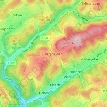 Mapa topográfico Berghausen, altitud, relieve