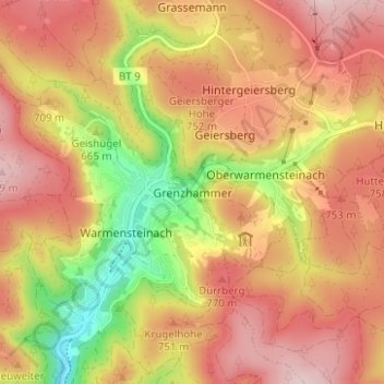 Mapa topográfico Grenzhammer, altitud, relieve