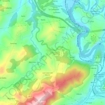 Mapa topográfico Fuejo, altitud, relieve
