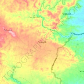 Mapa topográfico Cimerak, altitud, relieve