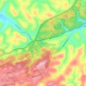 Mapa topográfico Montgomery, altitud, relieve