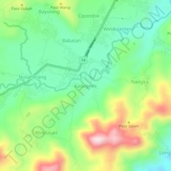 Mapa topográfico Kadugede, altitud, relieve