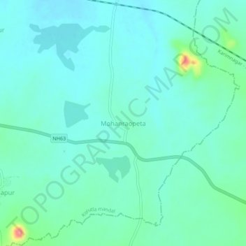 Mapa topográfico Mohanraopeta, altitud, relieve
