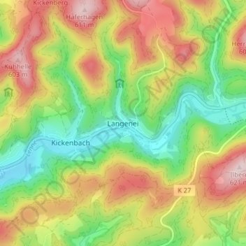 Mapa topográfico Langenei, altitud, relieve