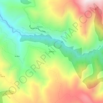 Mapa topográfico Pradías, altitud, relieve