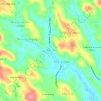 Mapa topográfico Andoor, altitud, relieve