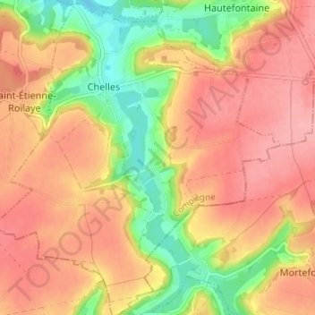 Mapa topográfico Bérogne, altitud, relieve