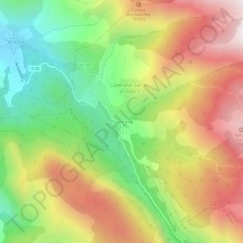 Mapa topográfico Cazenave, altitud, relieve