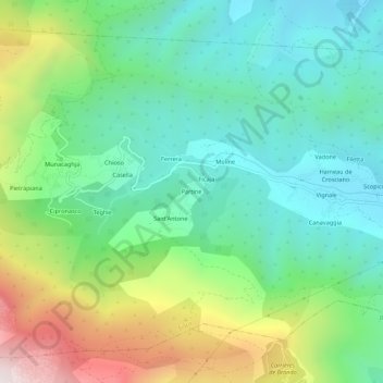 Mapa topográfico Partine, altitud, relieve