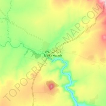 Mapa topográfico Melka Awash, altitud, relieve