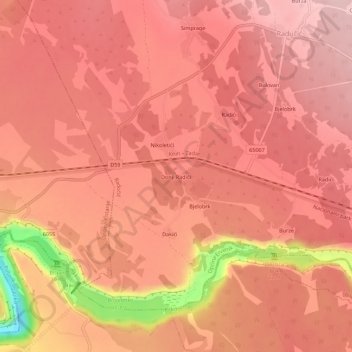 Mapa topográfico Donji Radići, altitud, relieve