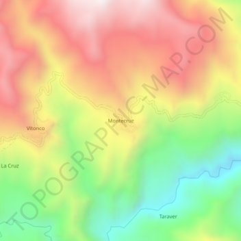 Mapa topográfico Montecruz, altitud, relieve