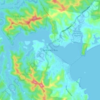 Mapa topográfico Batemans Bay, altitud, relieve