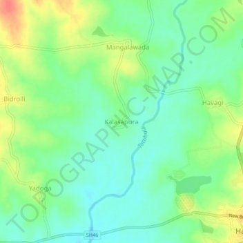 Mapa topográfico Kalasapura, altitud, relieve