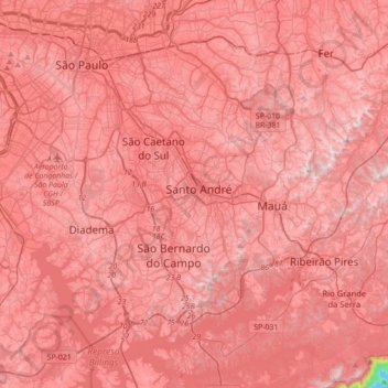 Mapa topográfico Santo André, altitud, relieve