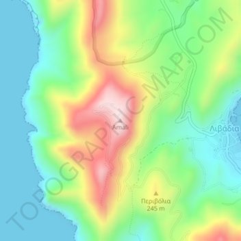 Mapa topográfico Amali, altitud, relieve