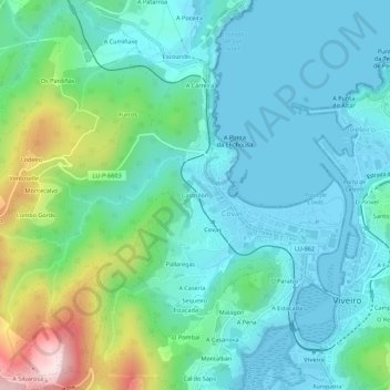Mapa topográfico Castrillón, altitud, relieve