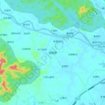 Mapa topográfico Qiaoyuan, altitud, relieve