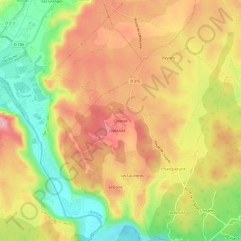 Mapa topográfico Chapias, altitud, relieve