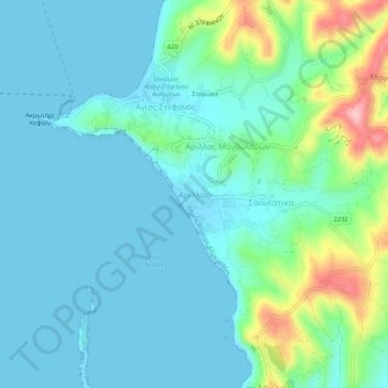 Mapa topográfico Arilas, altitud, relieve