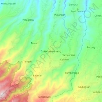 Mapa topográfico Sumbermalang, altitud, relieve