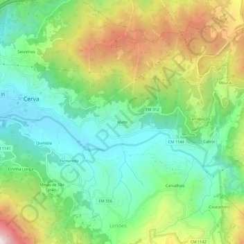 Mapa topográfico Alvite, altitud, relieve