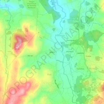 Mapa topográfico Alderiz, altitud, relieve