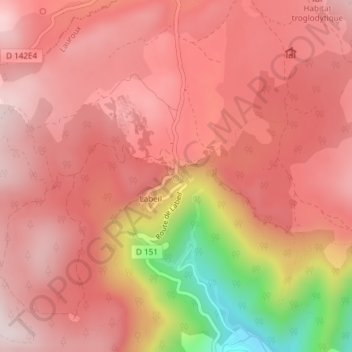 Mapa topográfico Grotte de Labeil, altitud, relieve
