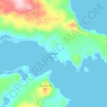 Mapa topográfico Unga, altitud, relieve