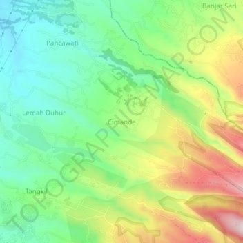 Mapa topográfico Cimande, altitud, relieve