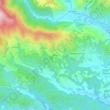 Mapa topográfico Bezzo, altitud, relieve