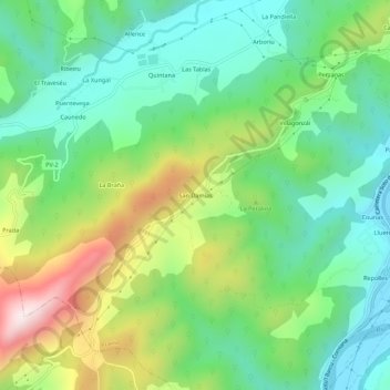 Mapa topográfico San Damías, altitud, relieve