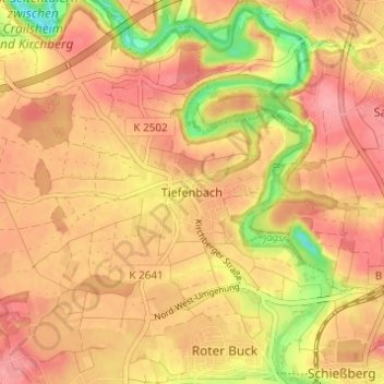 Mapa topográfico Tiefenbach, altitud, relieve