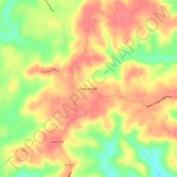 Mapa topográfico Deer Lodge, altitud, relieve