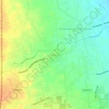 Mapa topográfico Idigarai, altitud, relieve