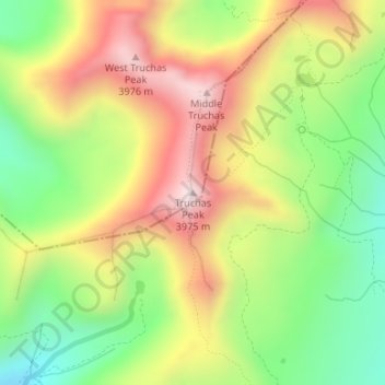 Mapa topográfico Truchas Peak, altitud, relieve
